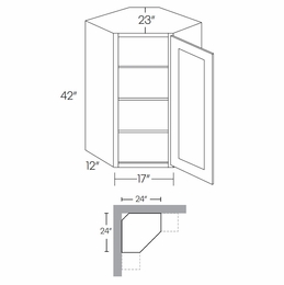 Luxor Smoky Grey CW2442: 42" High Diagonal Corner Wall Cabinet: Assembled Kitchen Cabinets