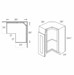 Luxor Smoky Grey ER36L: Left Easy Reach Corner Base Cabinet: Assembled Kitchen Cabinets