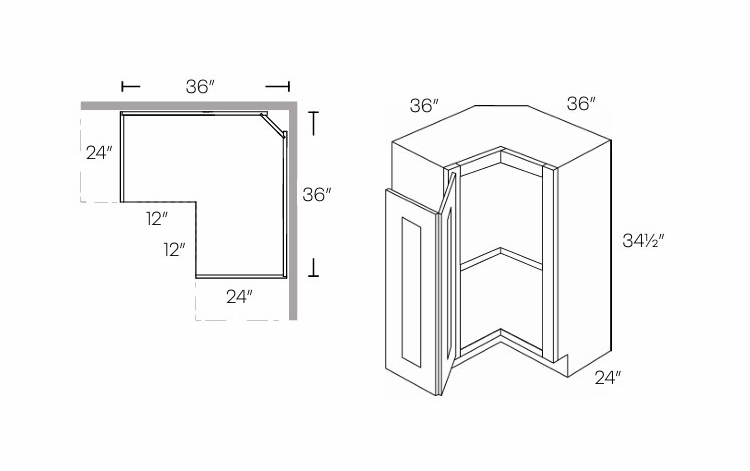 Luxor Smoky Grey ER36L: Left Easy Reach Corner Base Cabinet: Assembled Kitchen Cabinets
