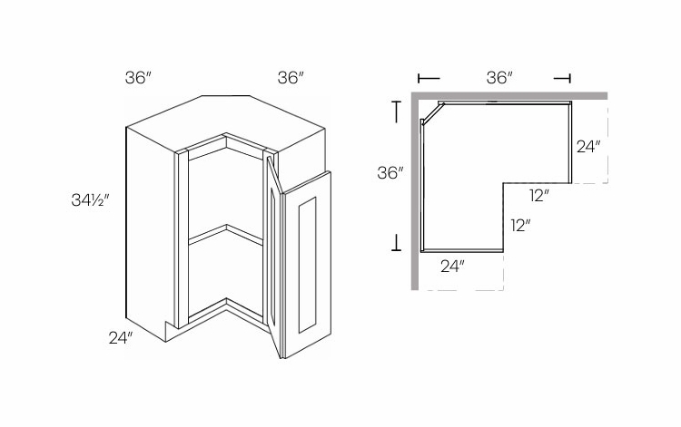 Luxor Smoky Grey ER36R: Right Easy Reach Corner Base Cabinet: Assembled Kitchen Cabinets
