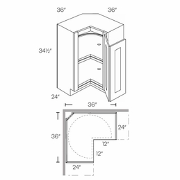 Luxor Smoky Grey LS36R: Right Lazy Susan Cabinet: Assembled Kitchen Cabinets
