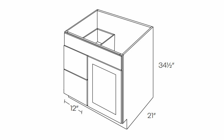 Luxor Smoky Grey V24DL: Left 1 Door 2 Drawer Vanity Sink Base Cabinet: Assembled Kitchen Cabinets