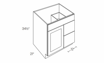 Luxor Smoky Grey V24DR: Right 1 Door 2 Drawer Vanity Sink Base Cabinet: Assembled Kitchen Cabinets