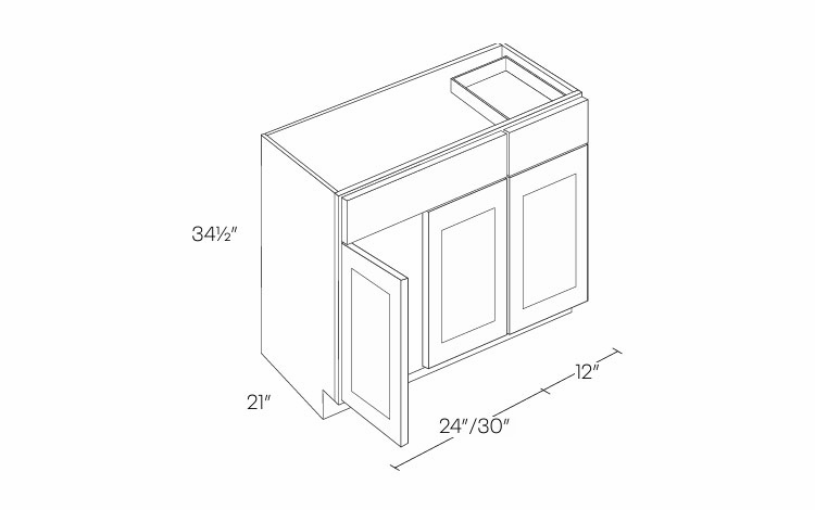 Luxor Smoky Grey VB42: 3 Door Vanity Base Cabinet: Assembled Kitchen Cabinets