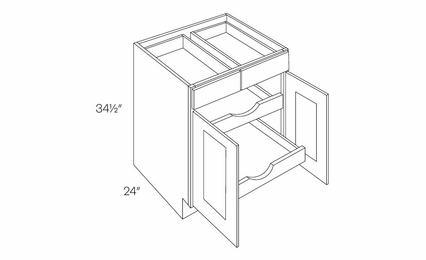 Luxor White B39-POS2: 2 Drawer 2 Door Base Cabinet W/2 POS: Assembled Kitchen Cabinets