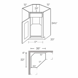 Luxor White CSB36L: Left Diagonal Corner Sink Base Cabinet: Assembled Kitchen Cabinets