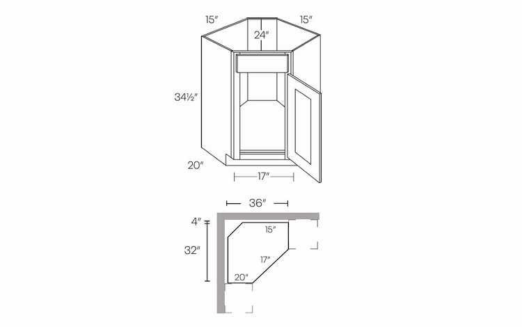 Luxor White CSB36R: Right Diagonal Corner Sink Base Cabinet: Assembled Kitchen Cabinets
