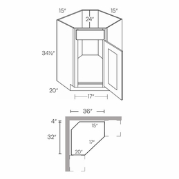 Luxor White CSB36R: Right Diagonal Corner Sink Base Cabinet: Assembled Kitchen Cabinets