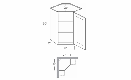 Luxor White CW2430: 30" High Diagonal Corner Wall Cabinet: Assembled Kitchen Cabinets