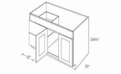 Luxor White V36DL: Left 2 Door 2 Drawer Vanity Sink Base Cabinet: Assembled Kitchen Cabinets