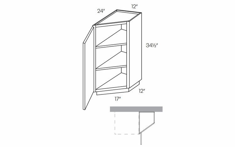 Milano Fossil Grey (Gloss) BTC2412L: Angle Base End Cabinet Hinged Left: Assembled Kitchen Cabinets