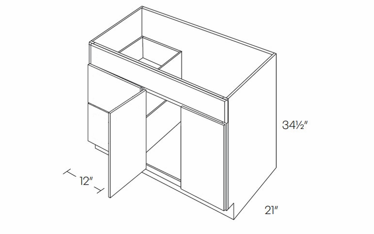 Milano Fossil Grey (Gloss) V36DL: Vanity Base Cabinet, Left Drawers: Assembled Kitchen Cabinets