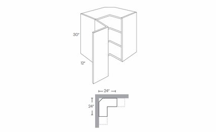 Milano Fossil Grey (Gloss) WSQ2430: Square Corner Wall Cabinet: Assembled Kitchen Cabinets