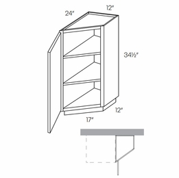 Milano Polar White (Gloss) BTC2412L: Angle Base End Cabinet Hinged Left: Assembled Kitchen Cabinets