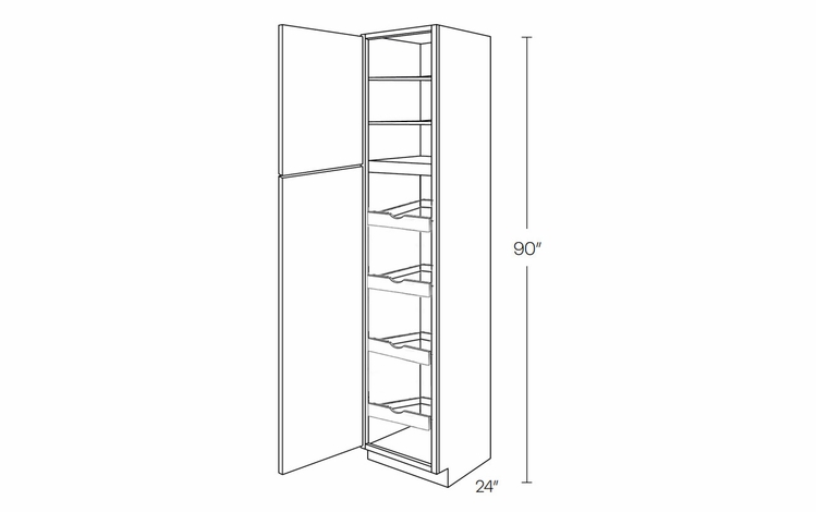 Milano Polar White (Gloss) UC1524X90L-POS4: Left Utility Cabinet With 4 Pull Out Shelves: Assembled Kitchen Cabinets