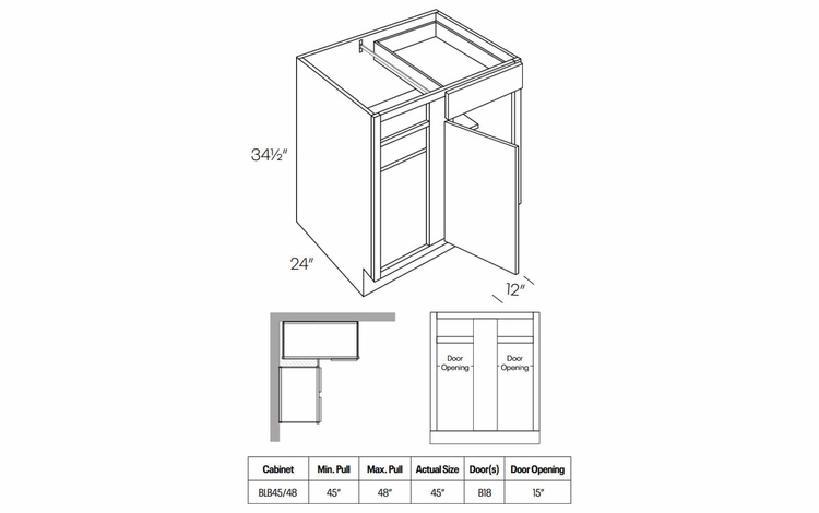 Milano Sand (Matte) BLB45/48L: Blind Base Cabinet Hinged Left: Assembled Kitchen Cabinets