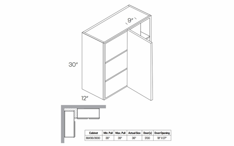 Milano Sand (Matte) BLW36/3930: Blind Wall Cabinet: Assembled Kitchen Cabinets