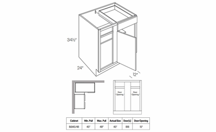 Milano Seaside (Matte) BLB45/48L: Blind Base Cabinet Hinged Left: Assembled Kitchen Cabinets