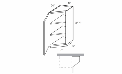 Milano Seaside (Matte) BTC2412L: Angle Base End Cabinet Hinged Left: Assembled Kitchen Cabinets