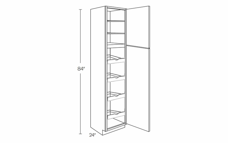 Milano Seaside (Matte) UC1524X84R-POS4: Right Utility Cabinet With 4 Pull Out Shelves: Assembled Kitchen Cabinets
