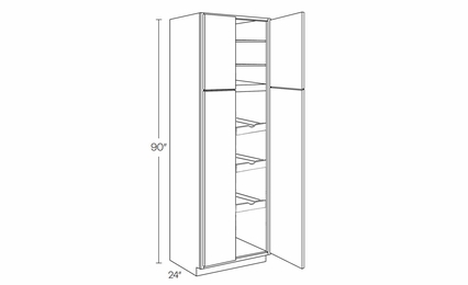 Milano Seaside (Matte) UC3024X90-POS3: Utility Cabinet With 3 Pull Out Shelves: Assembled Kitchen Cabinets