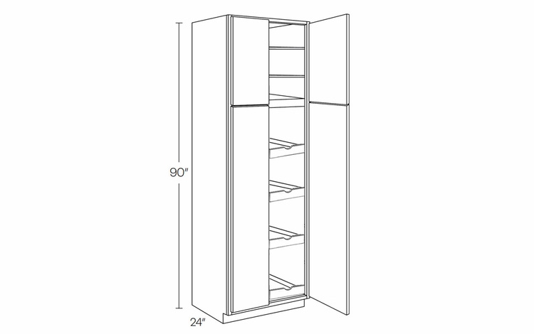 Milano Seaside (Matte) UC3024X90-POS4: Utility Cabinet With 4 Pull Out Shelves: Assembled Kitchen Cabinets