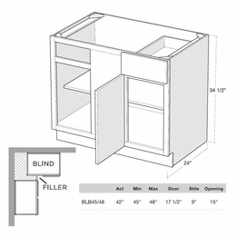 Montclair Cashmere BLB45/48-L: Blind Base Cabinet (Left Hinge Door): Assembled Kitchen Cabinets
