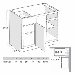 Montclair Cashmere BLB48/51-R: Blind Base Cabinet (Right Hinge Door): Assembled Kitchen Cabinets