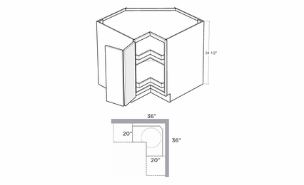 Montclair Cashmere BLS36-L: 36" Corner Base Lazy Susan Cabinet (Left Hinge Door): Assembled Kitchen Cabinets