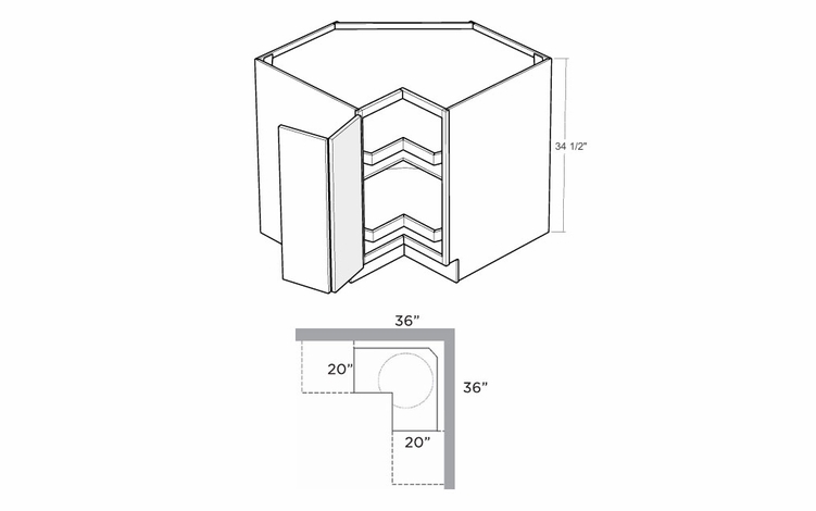 Montclair Cashmere BLS36-L: 36" Corner Base Lazy Susan Cabinet (Left Hinge Door): Assembled Kitchen Cabinets
