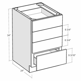 Montclair Cashmere DB15-4: 15" 4-Drawer Base Cabinet: Assembled Kitchen Cabinets
