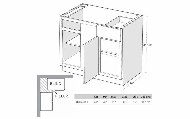 Montclair Lace BLB48/51-L: Blind Base Cabinet (Left Hinge Door): Assembled Kitchen Cabinets