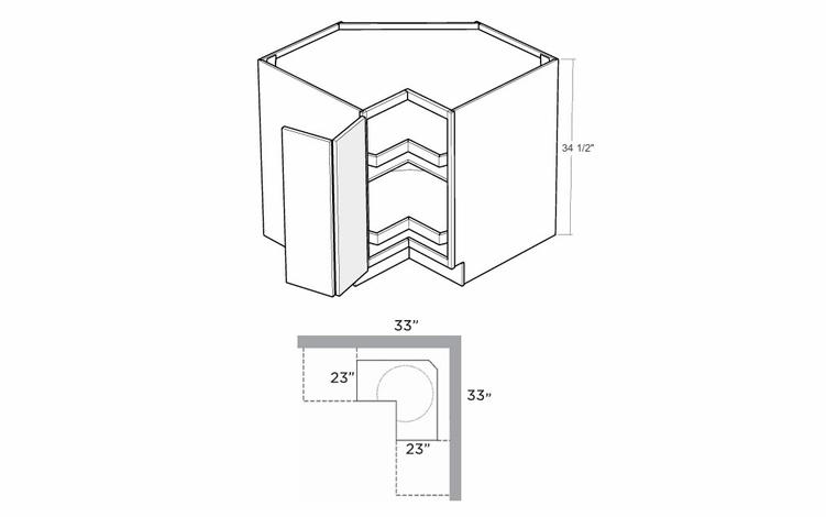 Montclair Lace BLS33-L: 33" Corner Base Super Susan Cabinet (Left Hinge Door): Assembled Kitchen Cabinets