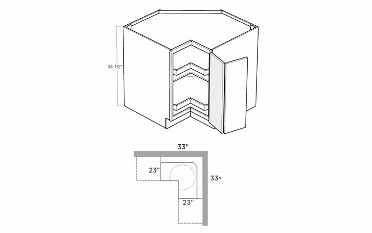 Montclair Lace BLS33-R: 33" Corner Base Super Susan Cabinet (Right Hinge Door): Assembled Kitchen Cabinets