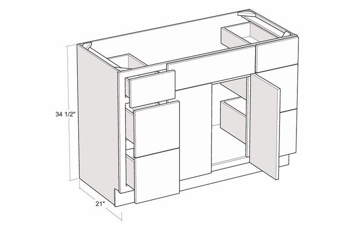 Montclair Lace V4821DD: 21" Deep Two Door Two Drawer Vanity Sink Base Cabinet: Assembled Kitchen Cabinets