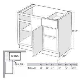 Montclair Sapphire BLB48/51-L: Blind Base Cabinet (Left Hinge Door): Assembled Kitchen Cabinets