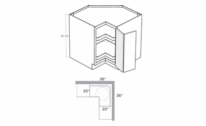 Montclair Sapphire BLS36-R: 36" Corner Base Lazy Susan Cabinet (Right Hinge Door): Assembled Kitchen Cabinets