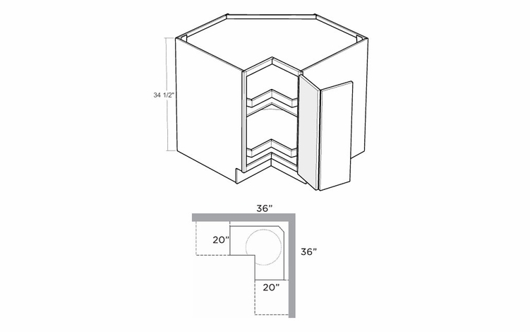 Montclair Sapphire BLS36-R: 36" Corner Base Lazy Susan Cabinet (Right Hinge Door): Assembled Kitchen Cabinets