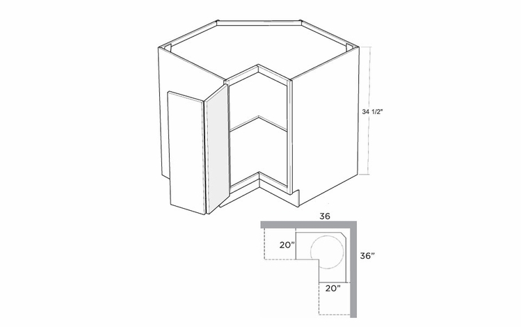 Montclair Sapphire BSQC36-L: 36" Square Corner Base Cabinet (Left Hinge Door): Assembled Kitchen Cabinets