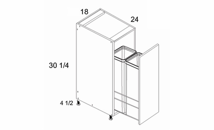 Palermo Gloss White B18FHTCPO: Full Height Door Base Cabinet With Double Trashcan: RTA Kitchen Cabinets