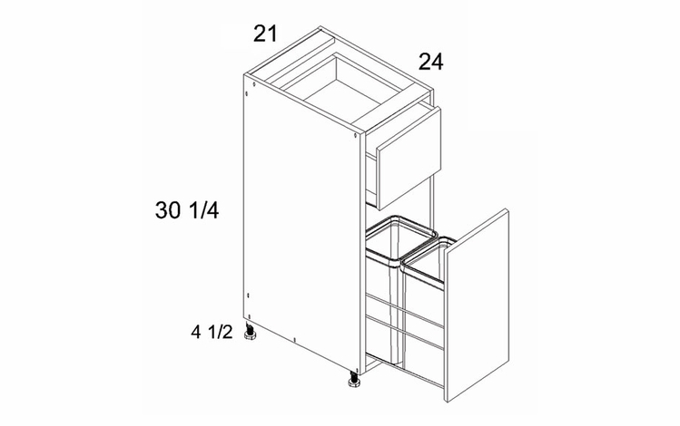 Palermo Gloss White B21TCPO: Base Cabinet With Double Trashcan: RTA Kitchen Cabinets