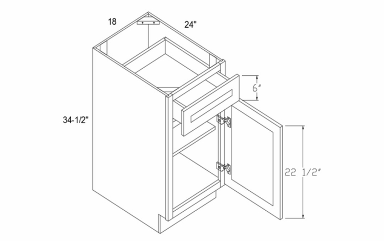 Profile Caviar B18: Base Cabinet One Door One Drawer: RTA Kitchen Cabinets
