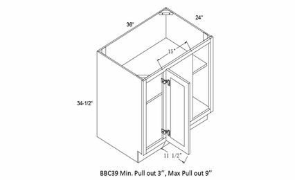 Profile Caviar BBC39: Base Blind Corner Cabinet With Full Height Door: RTA Kitchen Cabinets