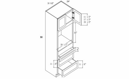 Profile Caviar OC31 1/2 90S: Oven Cabinet Two Doors Three Drawers: RTA Kitchen Cabinets