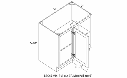 Profile Glacier BBC45: Base Blind Corner Cabinet With Full Height Door: RTA Kitchen Cabinets