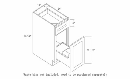 Profile Glacier BWB15: Base Waste Basket Cabinet: RTA Kitchen Cabinets
