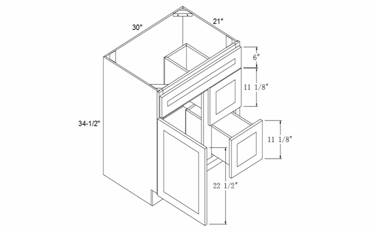 Profile Glacier VSD30R: Right Vanity Sink Drawer Base Cabinet: RTA Kitchen Cabinets