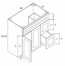 Profile Glacier VSD36R: Right Vanity Sink Drawer Base Cabinet: RTA Kitchen Cabinets