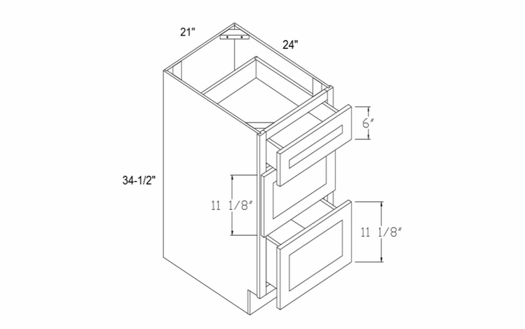 Profile Maple DB21-3: Drawer Base Cabinet With 3 Drawers: RTA Kitchen Cabinets