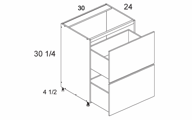 RB2DB30: Two Drawer Range Base: Palermo Gloss White Kitchen Cabinets